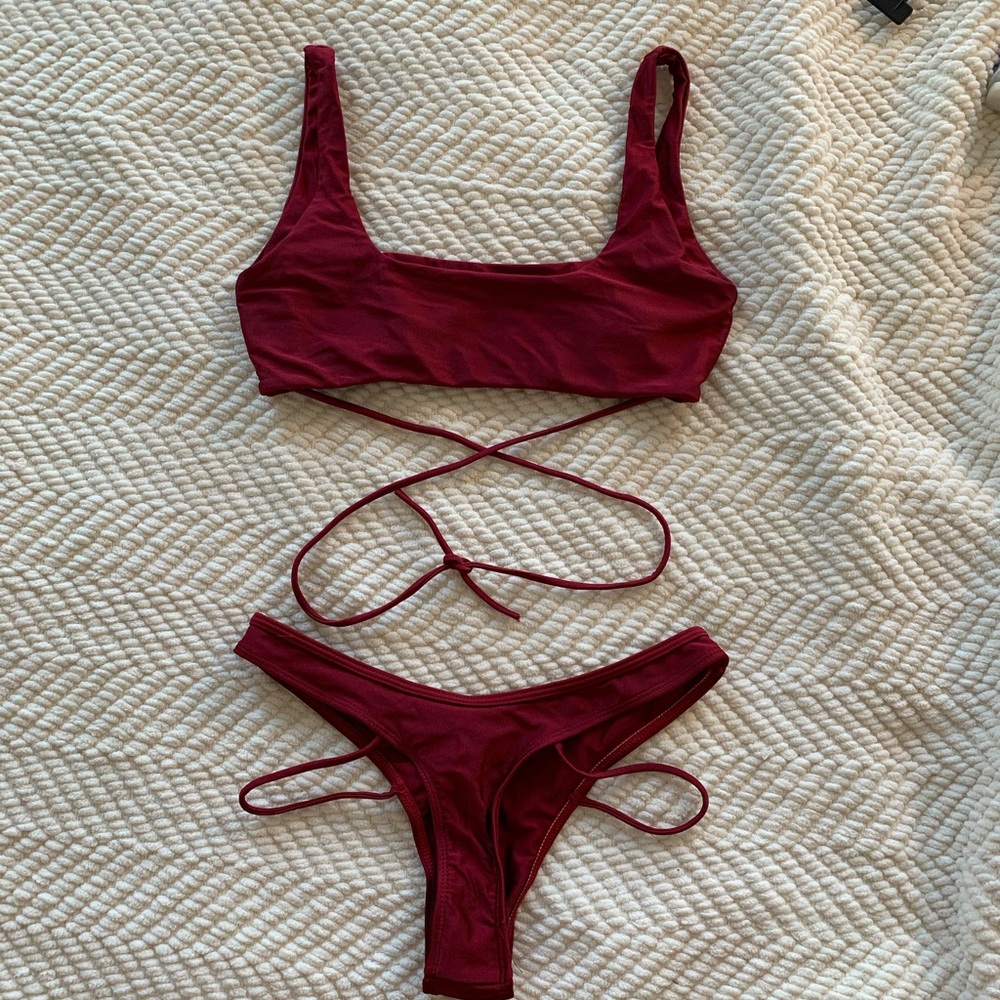 Strappy HighWaist Tie Front Cut Brazilian Swimsuit